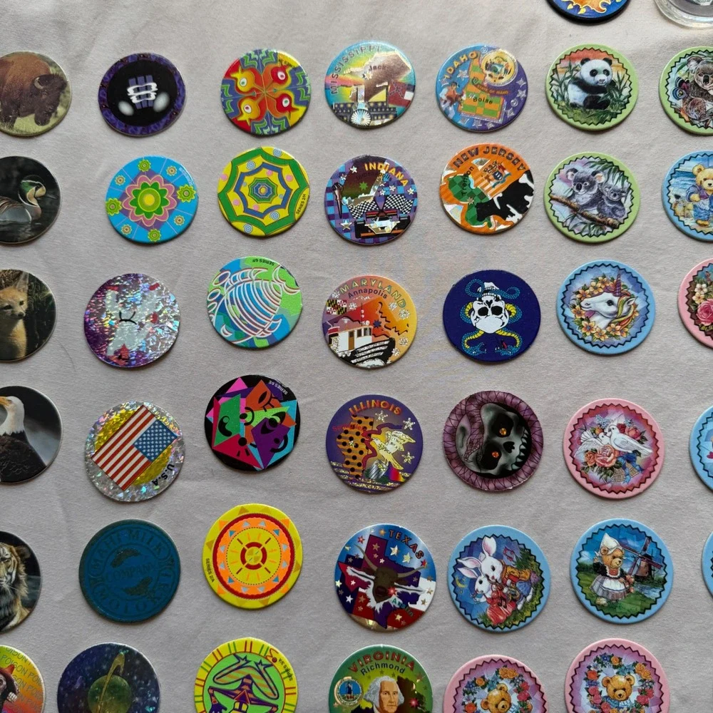 Vintage 90s Pogs Lot 170 Nostalgia 2 Slammers Storage Tube Skulls Holo YinYang